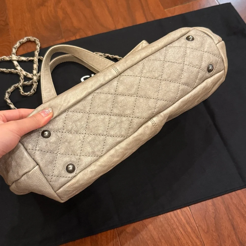 CHANEL CC GHW 2 Way Chain Shoulder Bag Calfskin Leather in Grey